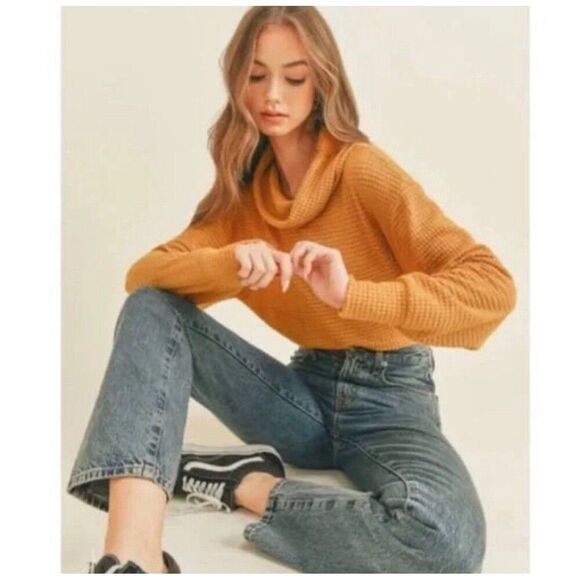 Free People NWT Fall Chic Mock Neck Boho Coastal Grandma Cottage Knit Sweater - Picture 3 of 8